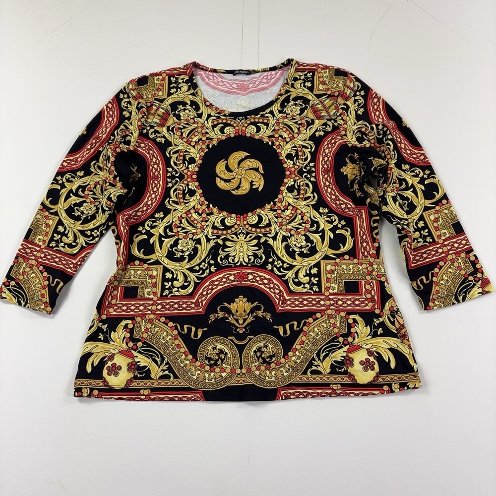 J. McLaughlin T-Shirt Womens XL Multicolor Crew Neck 3/4 Sleeve Baroque Top